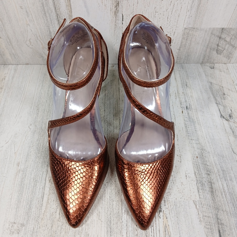 NEW Naturalizer 27 Edit Abilyn Brown Snake Pointy Toe Ankle Strap Heels #1523 - Picture 3 of 12